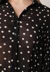 Czarna Bawełniano-Wiskozowa Koszula w Groszki z Plisowanymi Rękawami Ronan