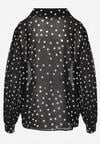 Czarna Bawełniano-Wiskozowa Koszula w Groszki z Plisowanymi Rękawami Ronan
