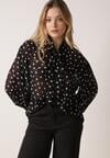 Czarna Półtransparentna Koszula w Groszki z Wiązaniem z Wiskozy i Bawełny Iamine