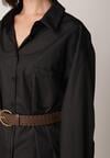Czarna Długa Koszula Oversize z Bawełny i Wiskozy z Paskiem z Klamrą Thessalonike