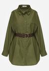 Zielona Długa Koszula Oversize z Bawełny i Wiskozy z Paskiem z Klamrą Thessalonike