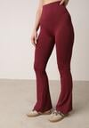 Bordowe Elastyczne Spodnie z Gumką w Talii i Wysokim Stanem Brinamla