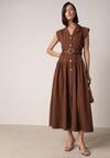 Brązowa Koszulowa Sukienka Bez Rękawów Ozdobiona Paskiem z Klamrą Phalixia
