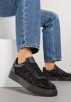 Czarne Sneakersy na Grubej Podeszwie Ozdobione Cyrkoniami Ilaronis