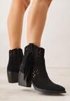 Czarne Botki Kowbojki na Stożkowym Obcasie z Ażurowym Wzorem i Eathetina
