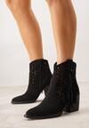 Czarne Botki Kowbojki na Stożkowym Obcasie z Ażurowym Wzorem i Eathetina