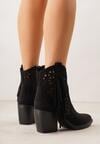 Czarne Botki Kowbojki na Stożkowym Obcasie z Ażurowym Wzorem i Eathetina