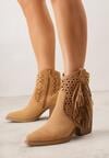 Brązowe Botki Kowbojki na Stożkowym Obcasie z Ażurowym Wzorem i Eathetina