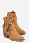 Brązowe Botki Kowbojki na Stożkowym Obcasie z Ażurowym Wzorem i Eathetina