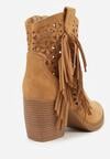 Brązowe Botki Kowbojki na Stożkowym Obcasie z Ażurowym Wzorem i Eathetina