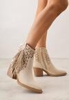 Beżowe Botki Kowbojki na Stożkowym Obcasie z Ażurowym Wzorem i Eathetina