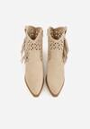 Beżowe Botki Kowbojki na Stożkowym Obcasie z Ażurowym Wzorem i Eathetina