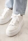 Białe Sneakersy na Grubej Tłoczonej Platformie Ozdobione Brokatem i Koronką Zellysh