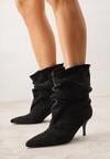 Czarne Botki na Szpilce z Marszczoną Cholewką Hailenia