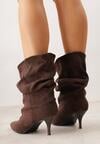 Brązowe Botki na Szpilce z Marszczoną Cholewką Hailenia