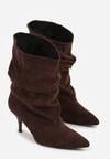 Brązowe Botki na Szpilce z Marszczoną Cholewką Hailenia