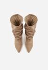 Ciemnobeżowe Botki na Szpilce z Marszczoną Cholewką Hailenia