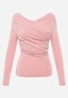 Różowa Bluzka z Bawełną Dekoltem Typu Łódka i Marszczeniem  Typhatos