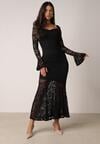 Czarna Koronkowa Sukienka VICES o Eleganckim Kroju z Wiązaniem na Plecach Irinlenne