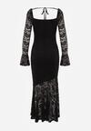 Czarna Koronkowa Sukienka VICES o Eleganckim Kroju z Wiązaniem na Plecach Irinlenne