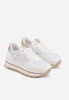 Białe Sneakersy na Grubej Podeszwie z Perforacją i Tweedowymi Wstawkami Idaphyphe