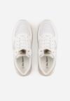 Białe Sneakersy na Grubej Podeszwie z Perforacją i Tweedowymi Wstawkami Idaphyphe