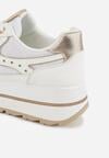 Białe Sneakersy na Grubej Podeszwie z Perforacją i Tweedowymi Wstawkami Idaphyphe