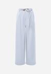 Niebieskie Szerokie Spodnie z Wysokim Stanem z Domieszką Bawełny i Geometryczną Klamrą Syliteia