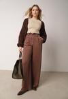 Brązowe Szerokie Spodnie z Wysokim Stanem z Domieszką Bawełny i Geometryczną Klamrą Syliteia