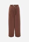 Brązowe Szerokie Spodnie z Wysokim Stanem z Domieszką Bawełny i Geometryczną Klamrą Syliteia