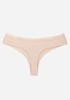 Beżowe Majtki Stringi z Bawełną Ozdobione Koronką Thelanthe