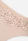 Beżowe Majtki Stringi z Bawełną Ozdobione Koronką Thelanthe