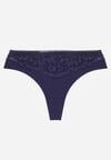 Granatowe Majtki Stringi z Bawełną Ozdobione Koronką Thelanthe