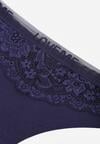 Granatowe Majtki Stringi z Bawełną Ozdobione Koronką Thelanthe