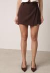 Brązowe Eleganckie Spódnico-Szorty z Wysokim Stanem o Asymetrycznym Kroju Tinalina