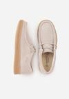Beżowe Zamszowe Półbuty ze Skórzaną Wkładką i Ozdobnymi Przeszyciami Olenos