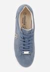 Niebieskie Sneakersy ze Skóry Naturalnej na Grubej Podeszwie z Metaliczną Ozdobą Sabypise