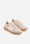 Beżowe Sneakersy ze Skóry Naturalnej w Stylu Tenisówek z Paskami Arethephila
