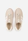 Beżowe Sneakersy ze Skóry Naturalnej w Stylu Tenisówek z Paskami Arethephila