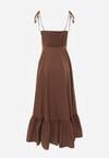 Brązowa Bawełniana Sukienka o Rozkloszowanym Kroju na Wiązanych Ramiączkach Milalisa