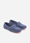 Niebieskie Ażurowe Mokasyny ze Skórzaną Wkładką Ozdobione Przeszyciami Sylilise