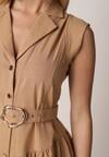 Beżowa Koszulowa Sukienka Bez Rękawów z Wiskozy i Bawełny z Paskiem Suranon