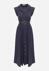 Granatowa Koszulowa Sukienka Bez Rękawów z Wiskozy i Bawełny z Paskiem Suranon