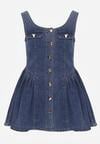 Niebieska Jeansowa Sukienka z Bawełny o Rozkloszowanym Kroju z Guzikami Nikesilea