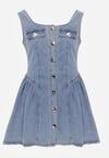 Jasnoniebieska Jeansowa Sukienka z Bawełny o Rozkloszowanym Kroju z Guzikami Nikesilea