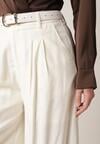 Białe Szerokie Spodnie Wiskozowe w Garniturowym Stylu z Paskiem Qera
