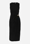 Czarna Sukienka z Wiskozą z Metaliczną Aplikacją i Rozcięciem na Nogę Aeradina
