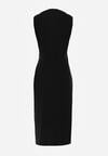 Czarna Sukienka z Wiskozą z Metaliczną Aplikacją i Rozcięciem na Nogę Aeradina