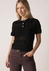 Czarna Szydełkowa Bluzka z Wiskozy z Guzikami i Kołnierzykiem Calime