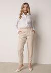 Beżowe Spodnie Typu Cygaretki z Wysokim Stanem Paskiem i Klamrą Półksiężycem Vikirae
